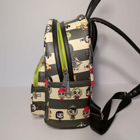 Beetlejuice Loungefly Mini Backpack NWOT Green White Black Stripes main image 8